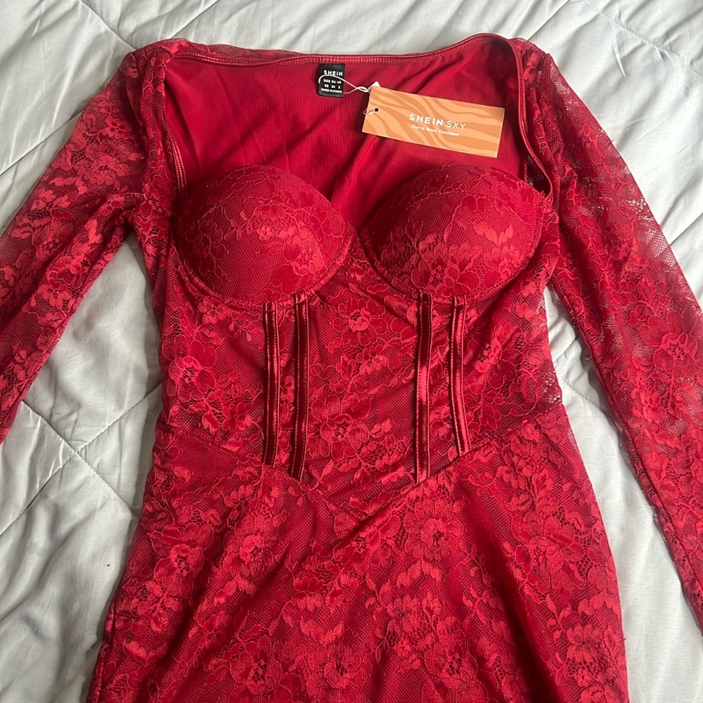 Red Long Sleeve Lace Dress